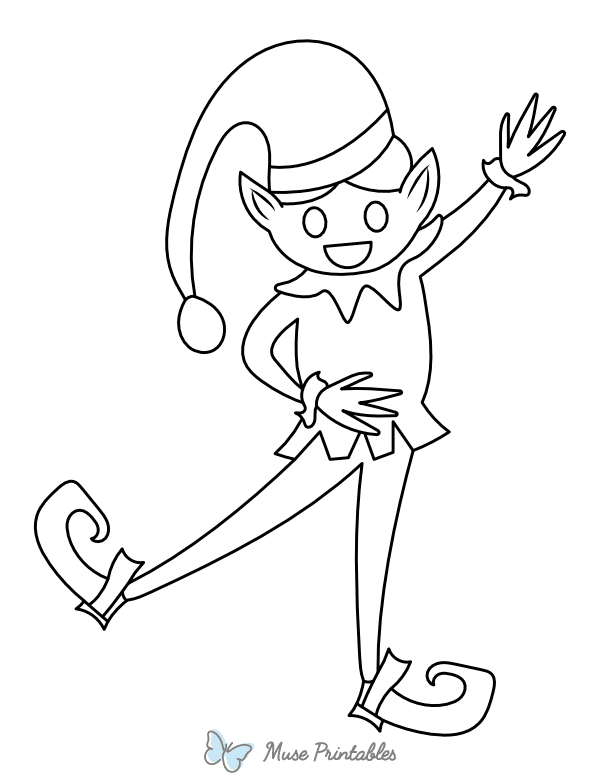 Waving Christmas Elf Coloring Page