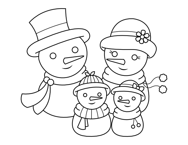 Printable Well Dressed Snowman Family Coloring Page