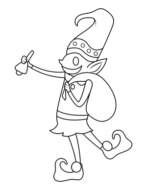 Whimsical Christmas Elf With Bell Coloring Page