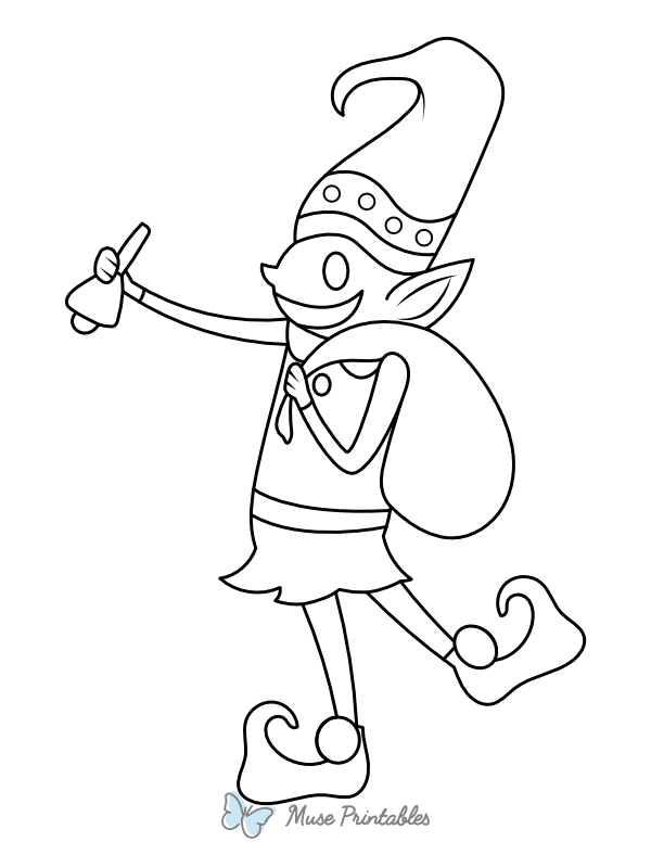 Whimsical Christmas Elf With Bell Coloring Page