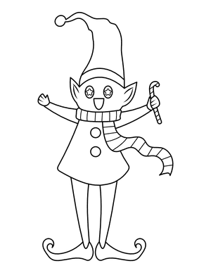 Whimsical Christmas Elf With Candy Cane Coloring Page