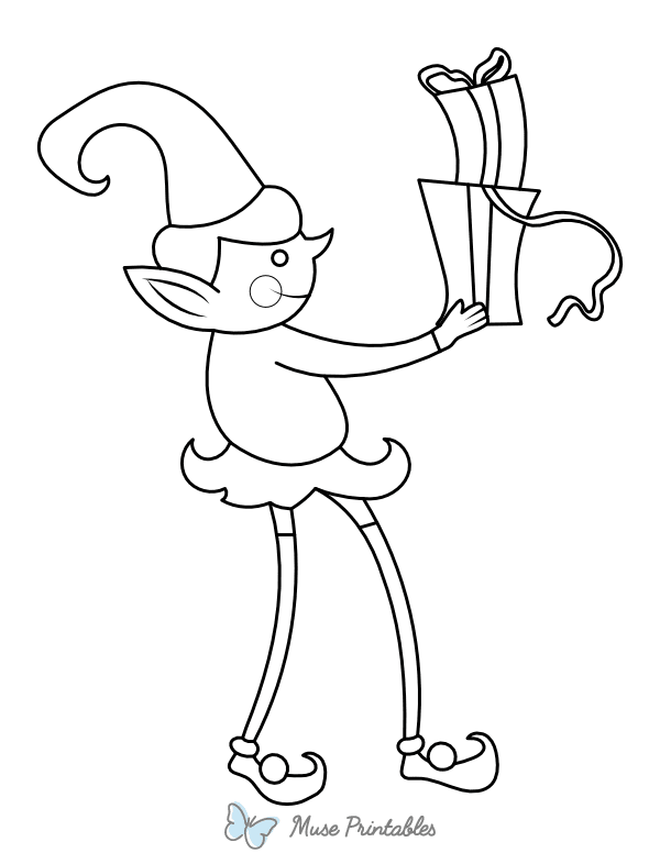 Whimsical Christmas Elf With Gifts Coloring Page