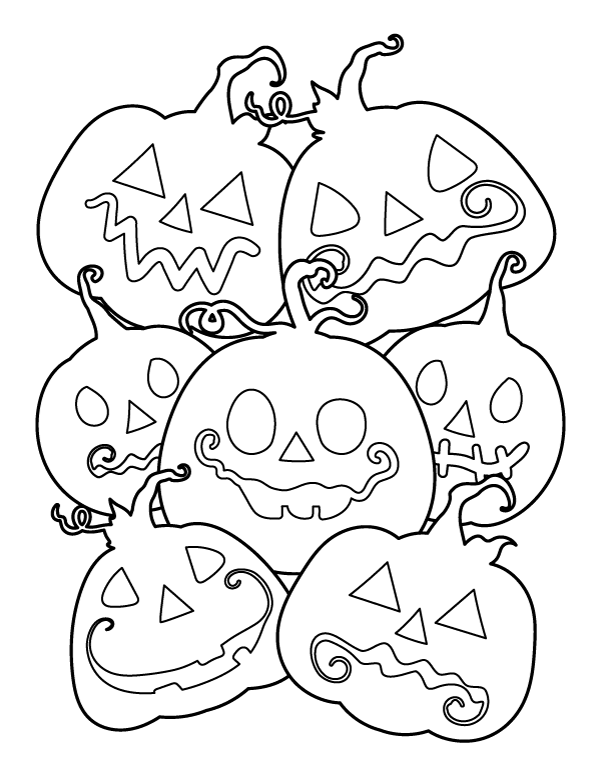 Whimsical Jack-o'-lanterns Coloring Page