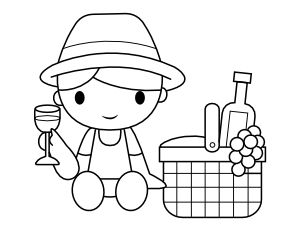 Wine and Grapes Picnic Basket Coloring Page