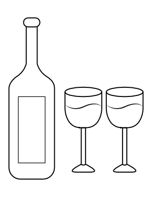 Wine Bottle and Glasses Coloring Page