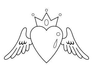 Winged Heart with Crown Coloring Page