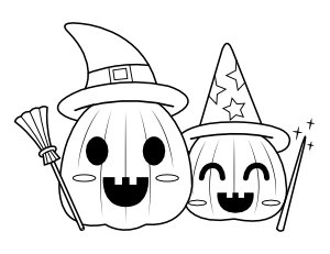 Witch and Wizard Jack-o'-lantern Coloring Page