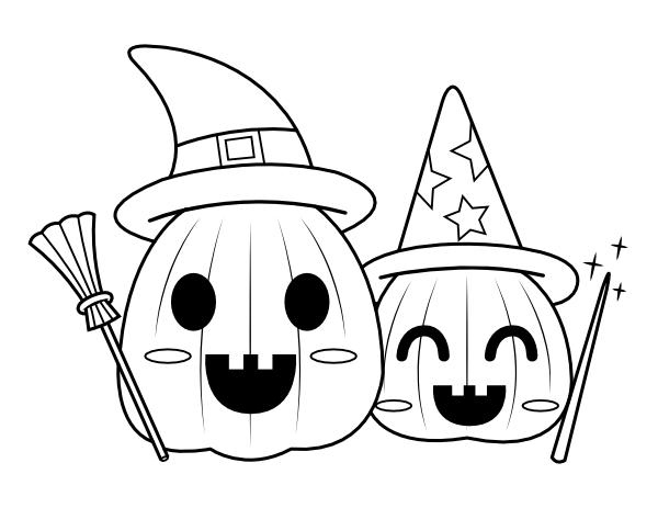 Witch and Wizard Jack-o'-lantern Coloring Page