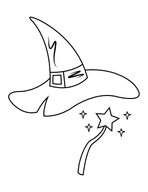 Witch Hat and Wand Coloring Page