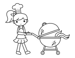 Woman and Grill Coloring Page