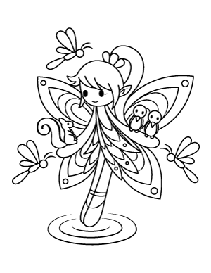Woodland Fairy With Animals Coloring Page