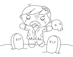 Zombie in Graveyard Coloring Page