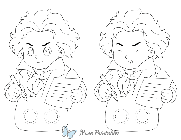 Beethoven Two Finger Puppet Craft Template
