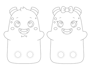 Cute Monster Two Finger Puppet Craft Template Printable