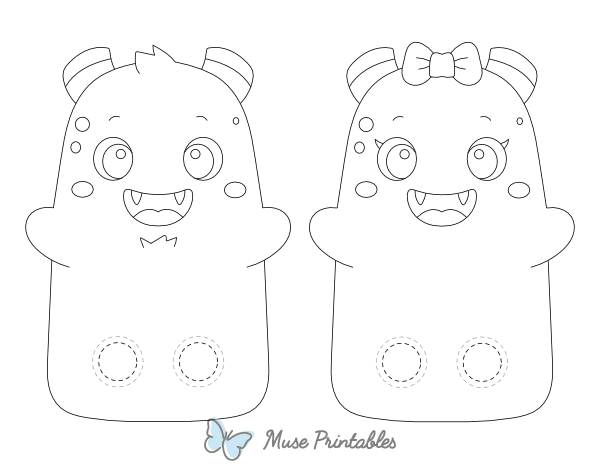 Cute Monster Two Finger Puppet Craft Template Printable