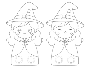 Cute Witch Two Finger Puppet Craft Template