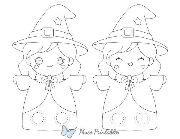 Cute Witch Two Finger Puppet Craft Template