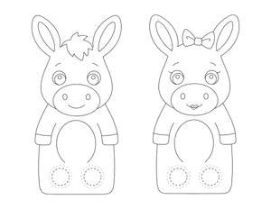 Donkey Two Finger Puppet Craft Template Printable