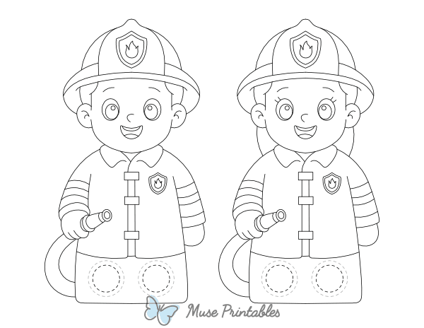 Fireman Two Finger Puppet Craft Template