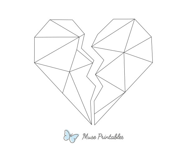 Geometric Broken Heart Outline Craft Template Printable