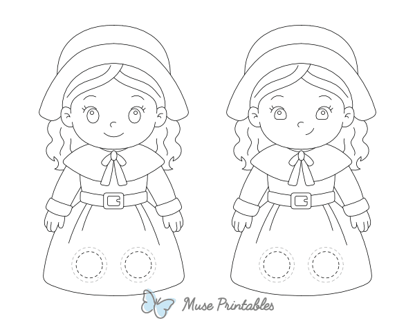 Girl Pilgrim Two Finger Puppet Craft Template