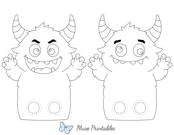 Horned Monster Two Finger Puppet Craft Template Printable