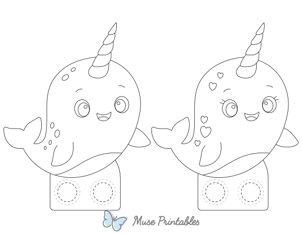 Narwhal Two Finger Puppet Craft Template Printable