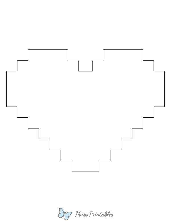 Pixel Heart Shape Outline Craft Template