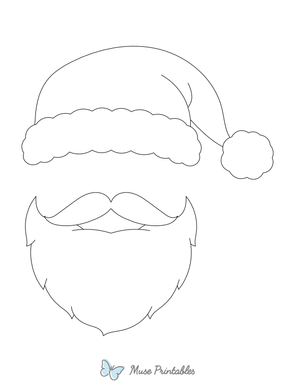 Santa Claus Beard and Hat Outline Craft Template Printable