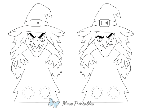 Scary Witch Two Finger Puppet Craft Template