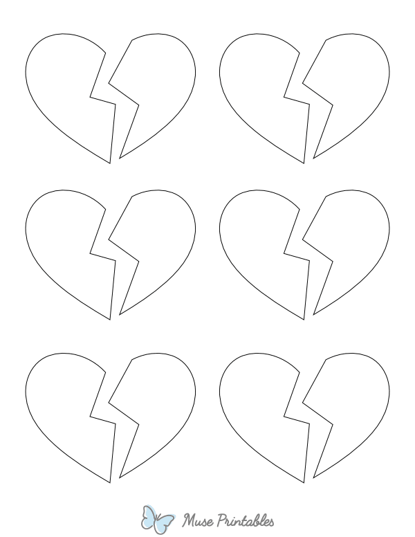 Small Broken Heart Shape Outline Craft Template