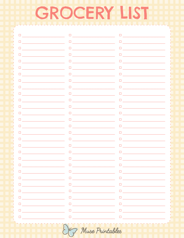 3 Column Blank Grocery List