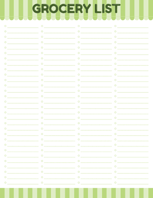 4 Column Blank Grocery List