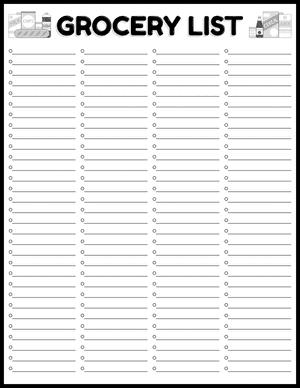 Blank Black and White Grocery List