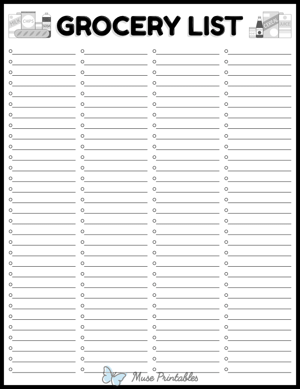 Blank Black and White Grocery List