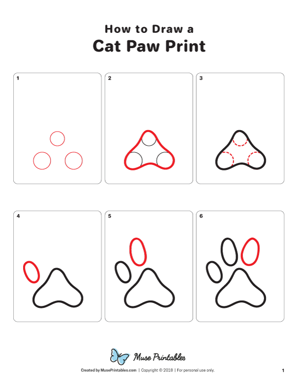 How to Draw a Cat Paw Print - Printable Tutorial
