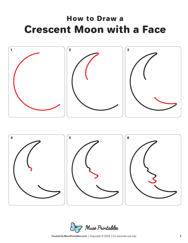 How to Draw a Crescent Moon with a Face - Printable Tutorial