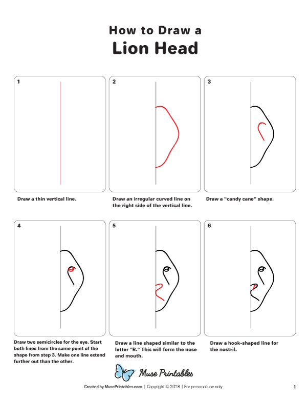 How to Draw a Lion Head - Printable Tutorial