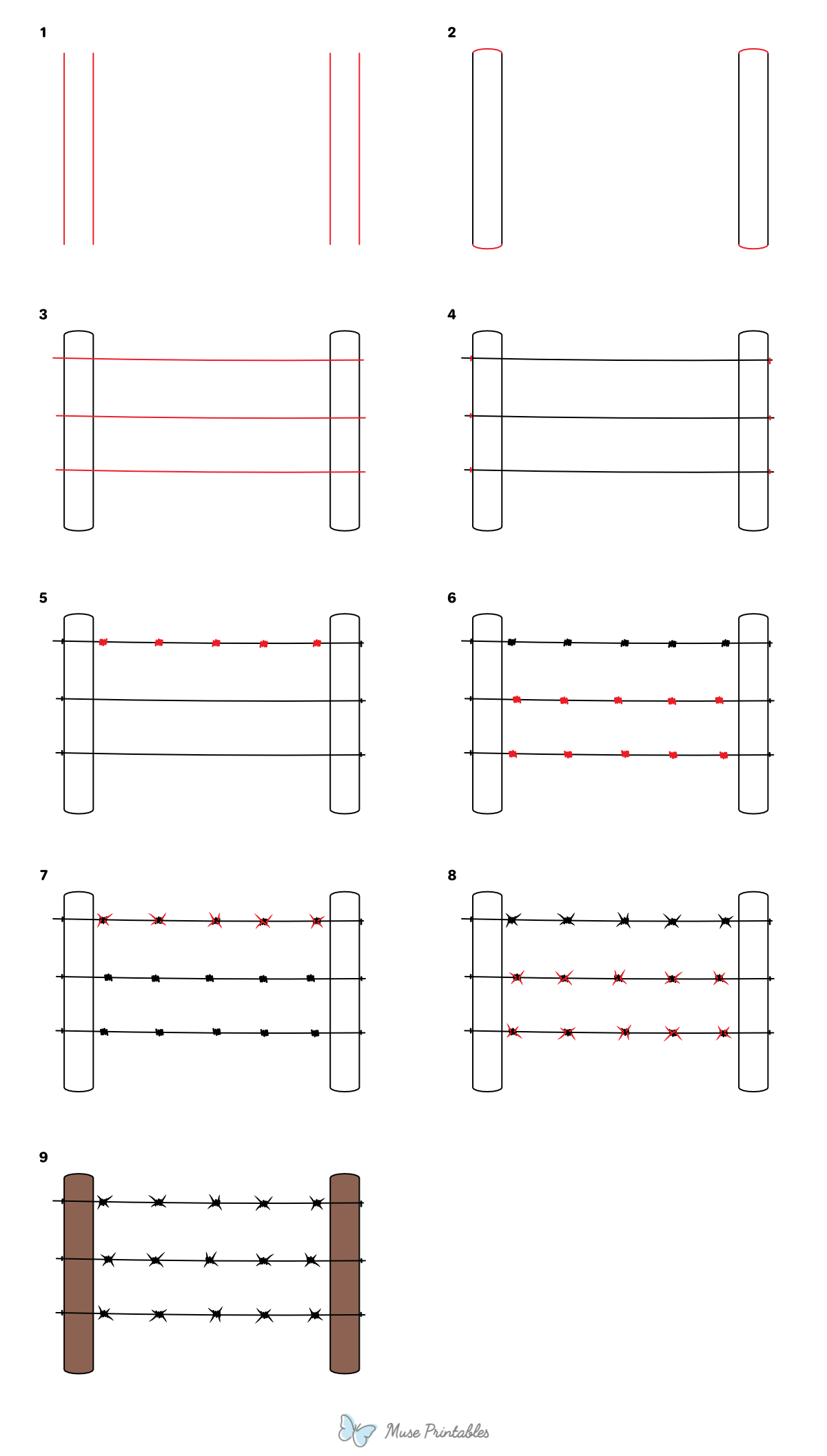 How to Draw a Barbed Wire Fence - Printable Tutorial