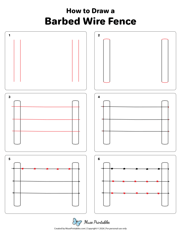 How to Draw a Barbed Wire Fence - Printable Tutorial