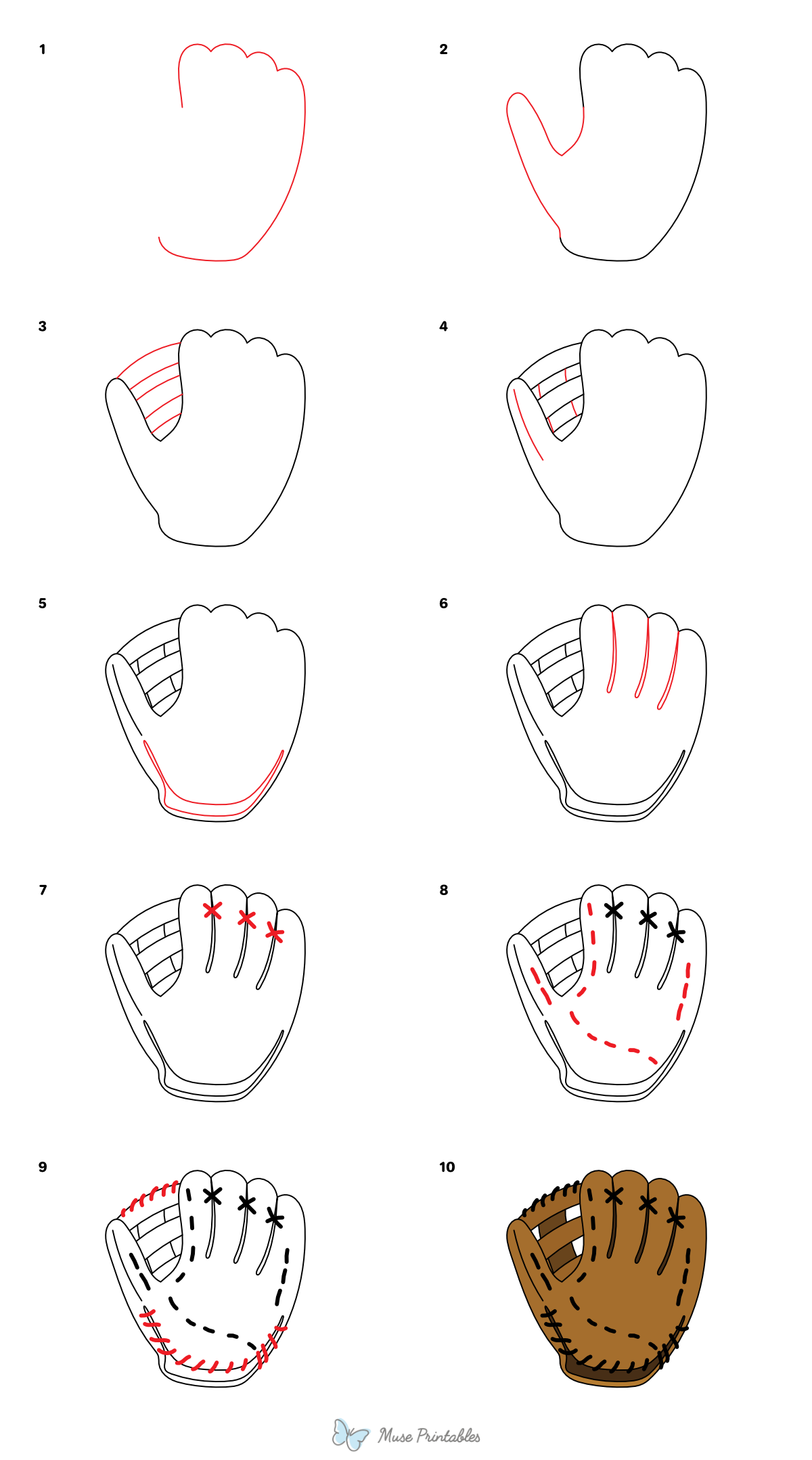 How to Draw a Baseball Mitt - Printable Tutorial
