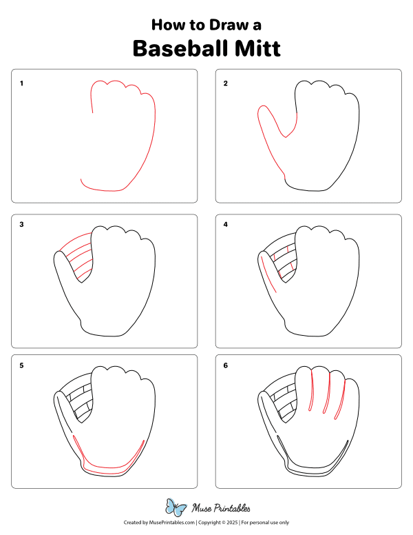 How to Draw a Baseball Mitt - Printable Tutorial
