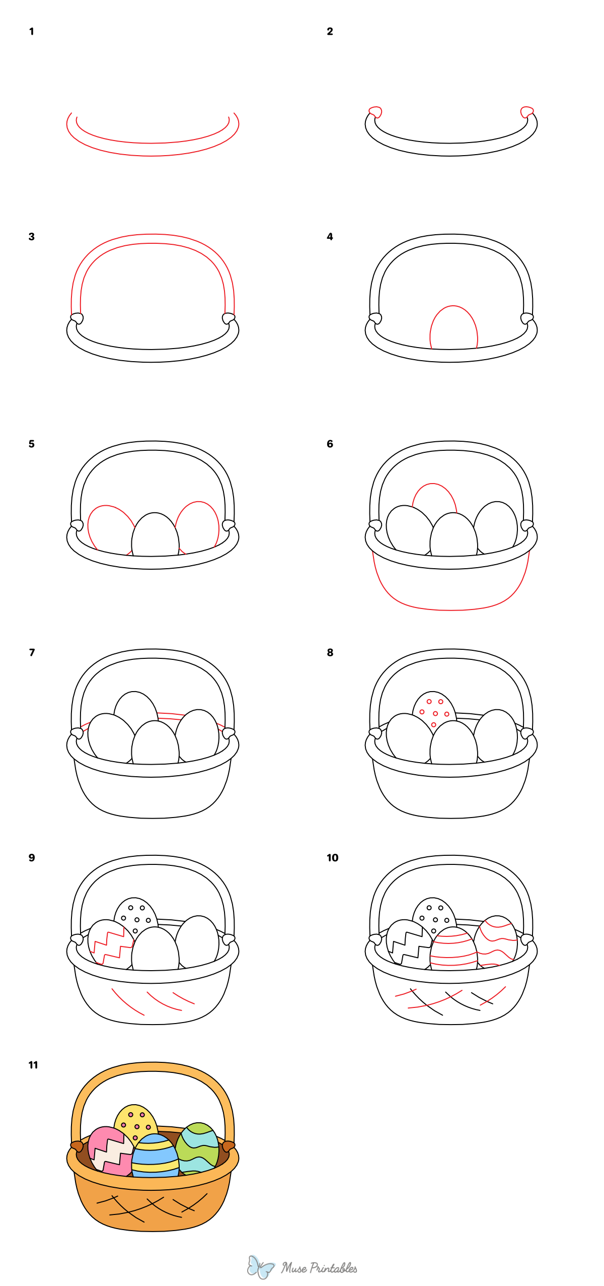 How to Draw a Basket of Easter Eggs - Printable Tutorial