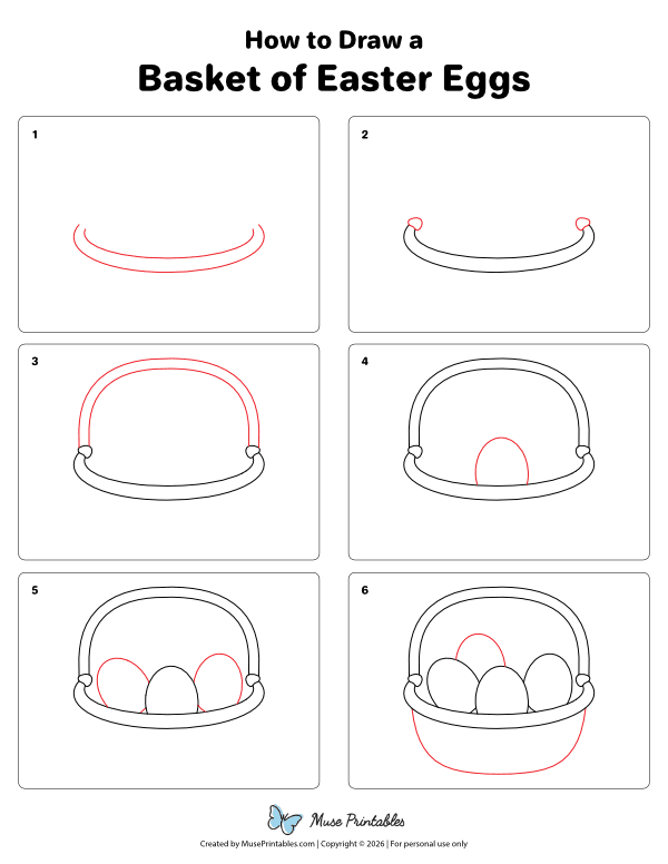 How to Draw a Basket of Easter Eggs - Printable Tutorial