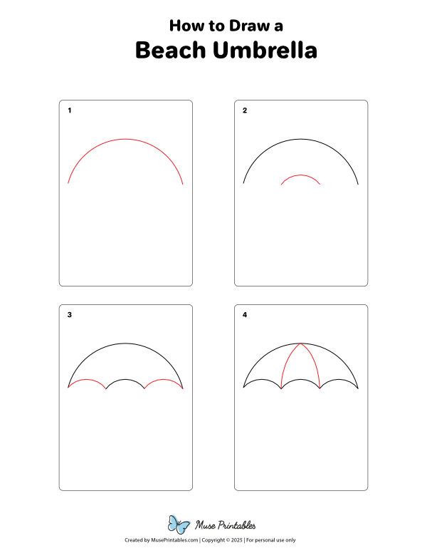How to Draw a Beach Umbrella - Printable Tutorial