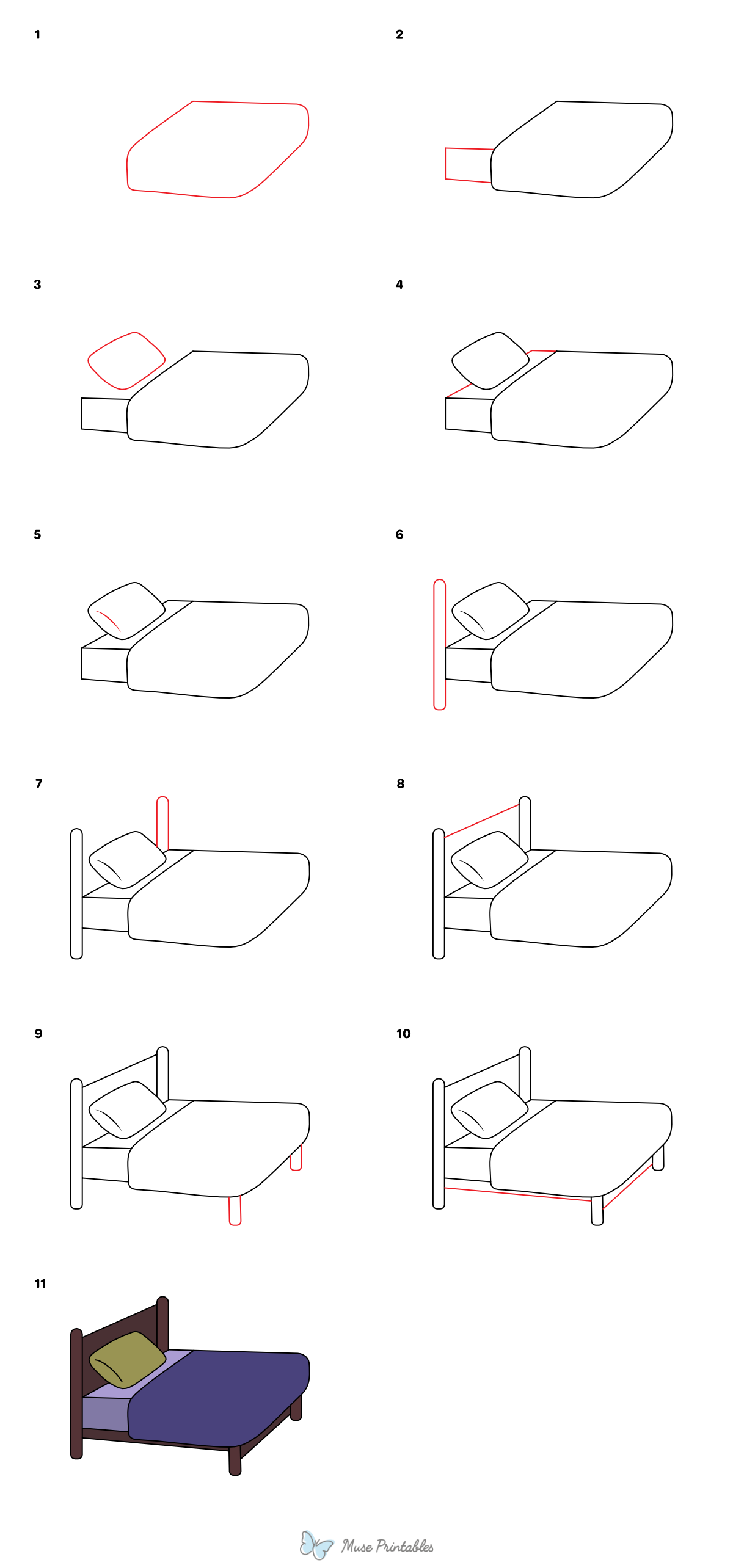 How to Draw a Bed - Printable Tutorial