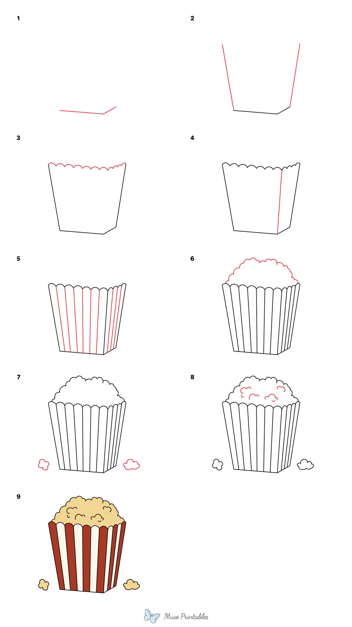 How to Draw a Box of Popcorn - Printable Tutorial