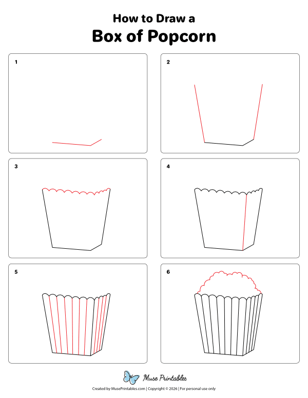 How to Draw a Box of Popcorn - Printable Tutorial