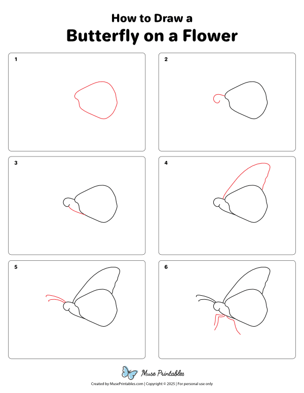 How to Draw a Butterfly on a Flower - Printable Tutorial