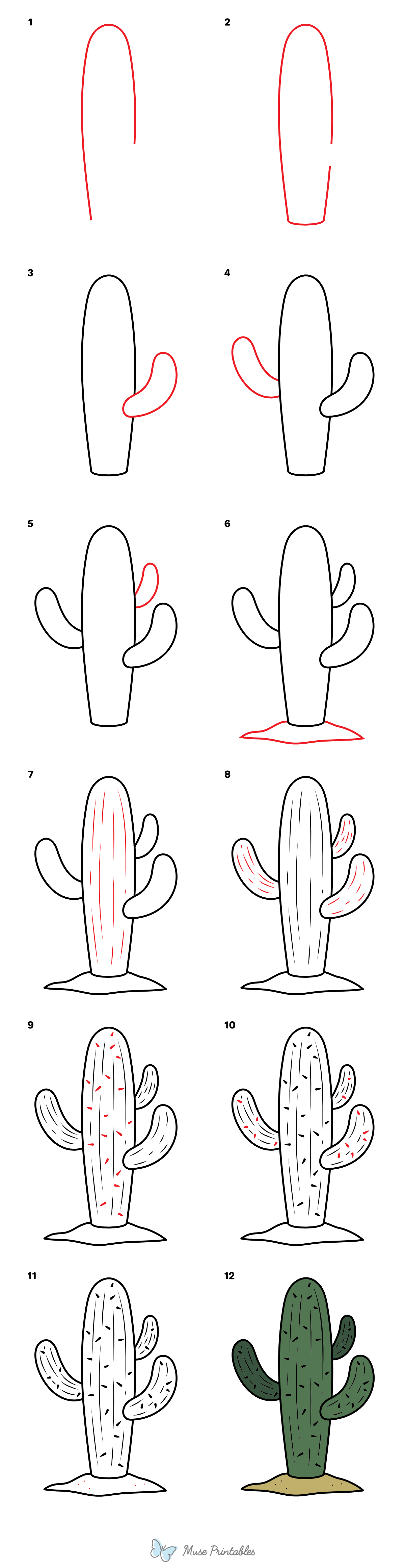 How to Draw a Cactus - Printable Tutorial